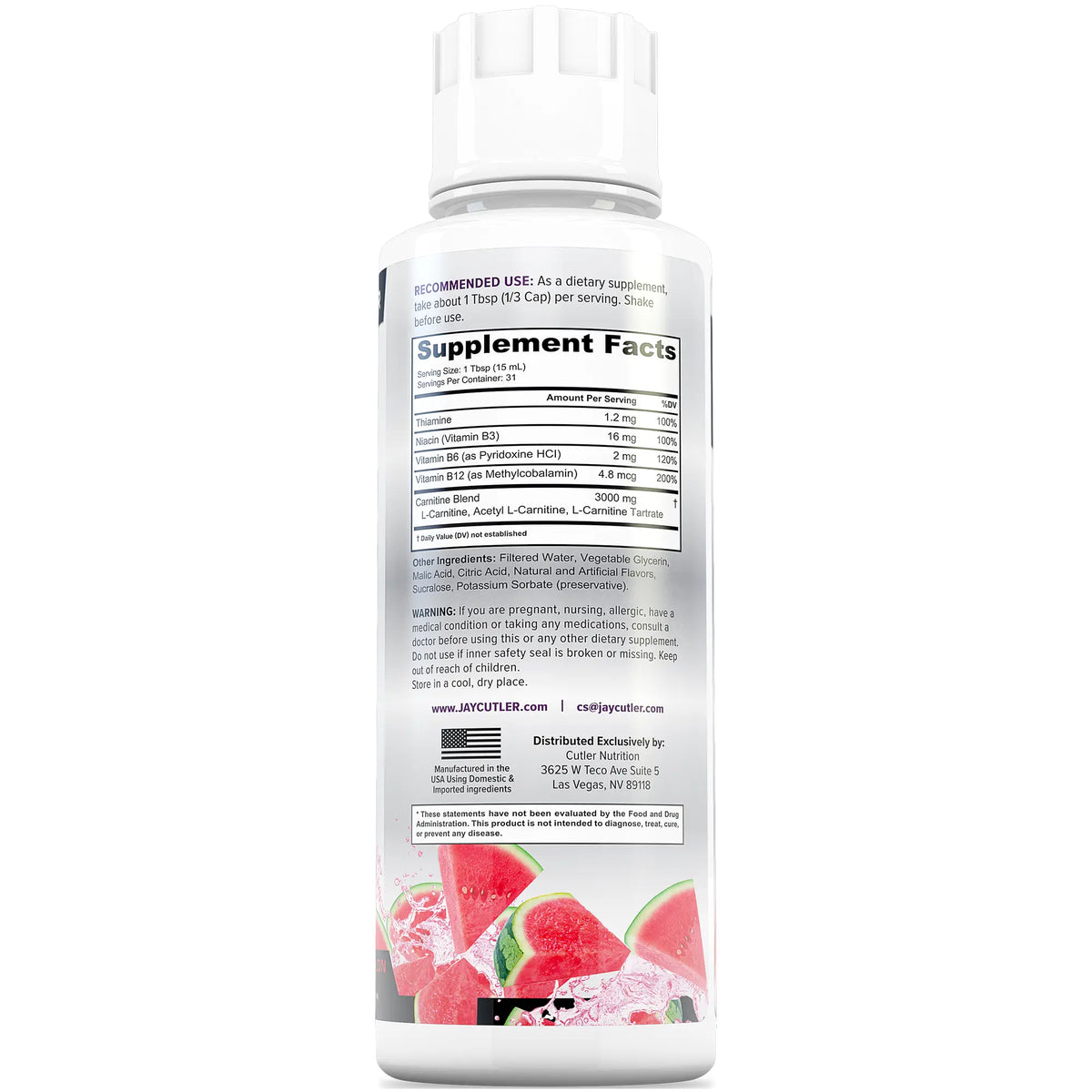 Cutler Nutrition Liquid Carnitine 3000 for Energy and Recovery Support Dietary Fitness Supplement Edible Healthcare Vitamin