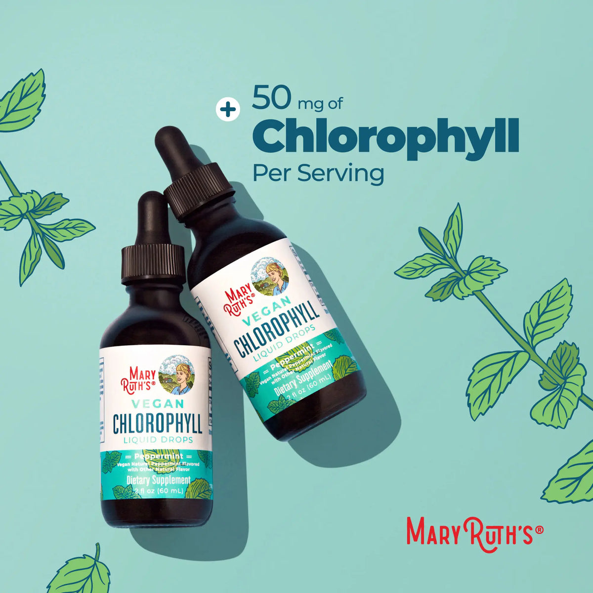 MaryRuth's Vegan Chlorophyll Liquid Drops - Non-Diluted Liquid Chlorophyll - Mulberry Derived Supplement - Non-GMO - Delicious Minty Flavor - 2 Fl Oz