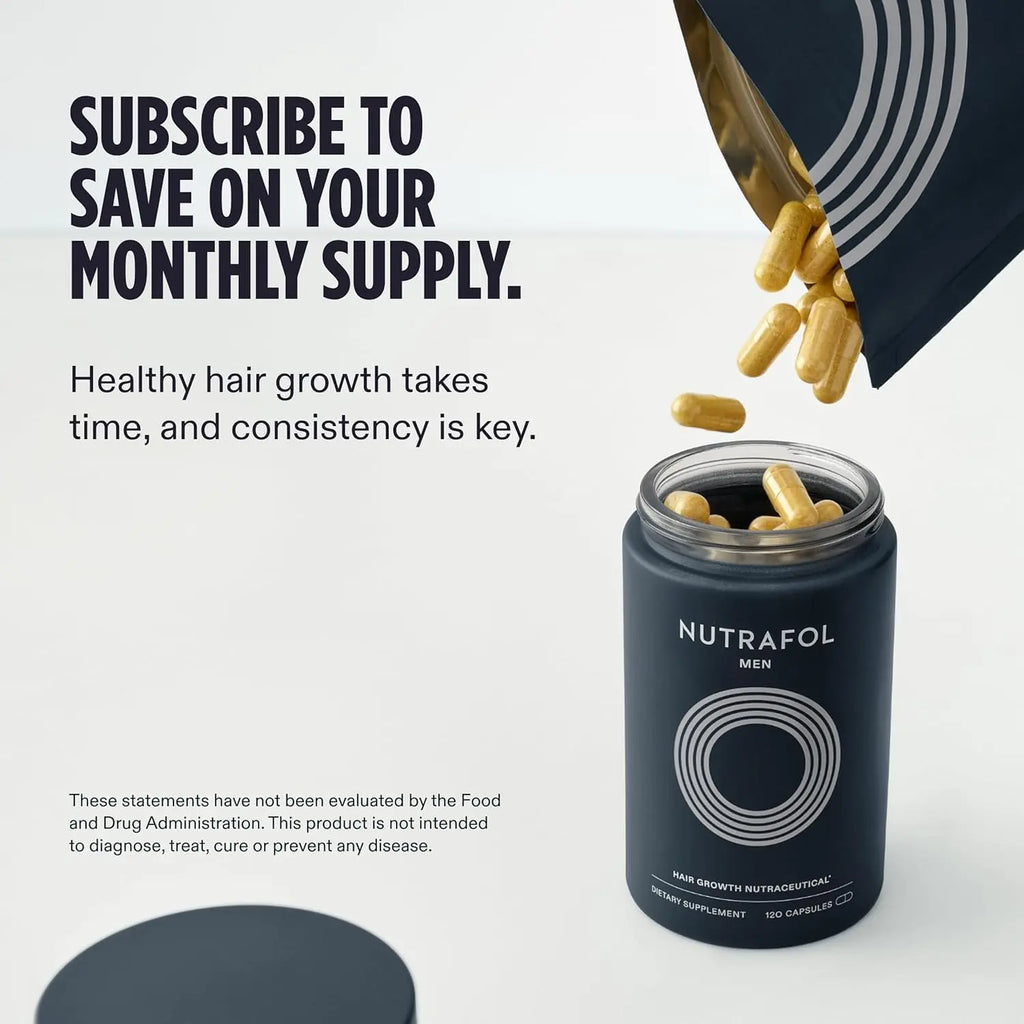 Nutrafol Men Ages 18-49 Hair Growth Supplements, Clinically Tested for Thicker Hair and Fuller Scalp Coverage, Dermatologist Recommended - 1 Month Supply