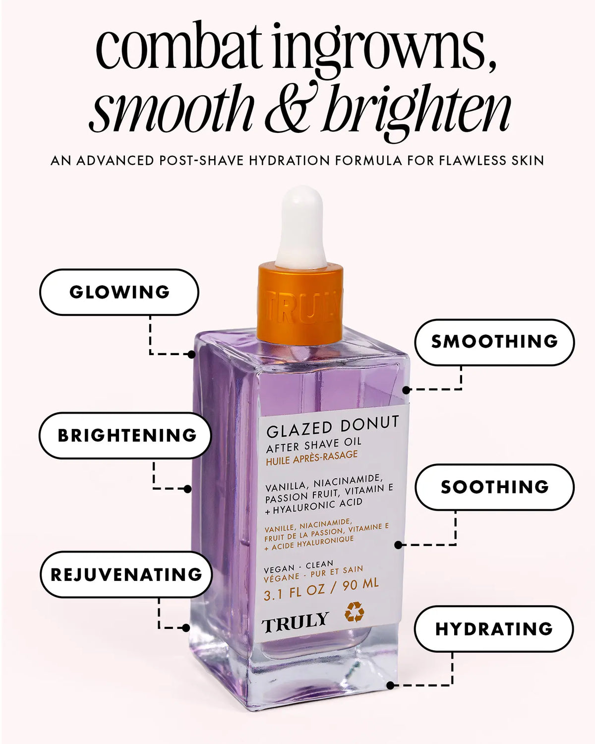Glazed Donut Brightening Oil – Discoloration-Fighting Treatment – Brightens Dull, Uneven Skin with Vitamin E, Niacinamide & Hyaluronic Acid – Deeply Hydrates, Minimizes Ingrowns & Enhances Radiance on Legs, Underarms & Bikini Line – Vanilla Glaze Scent