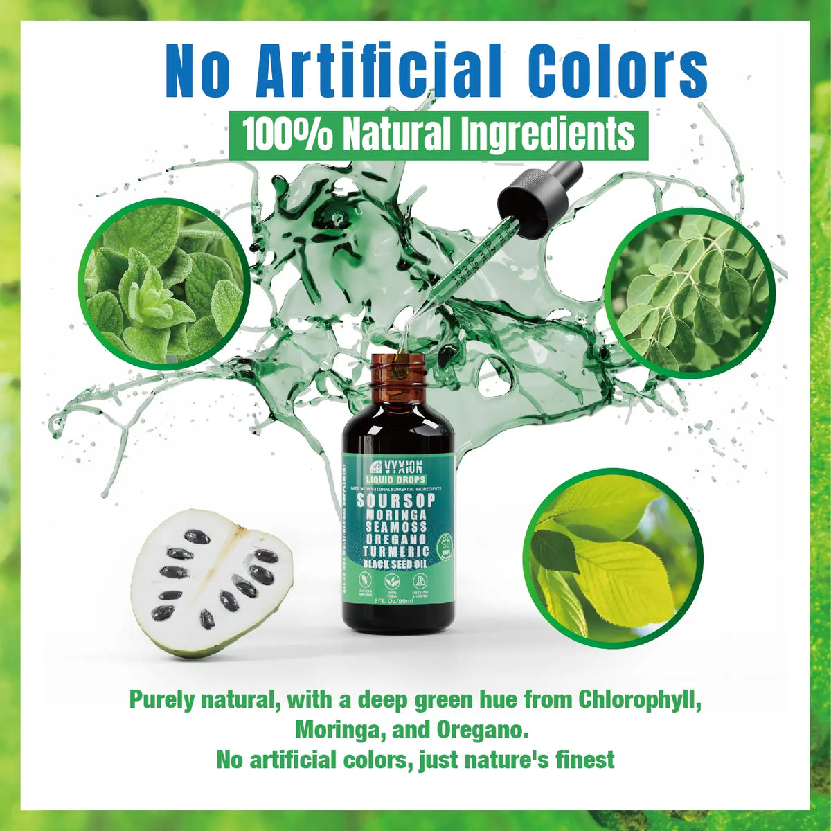 VYXION Pure Soursop 10 in 1 Liquid Drops Extract - Seamoss,Moringa,Black Seed Oil,Turmeric,Oregano Liquid Drops for Immune System and Gut Health Support