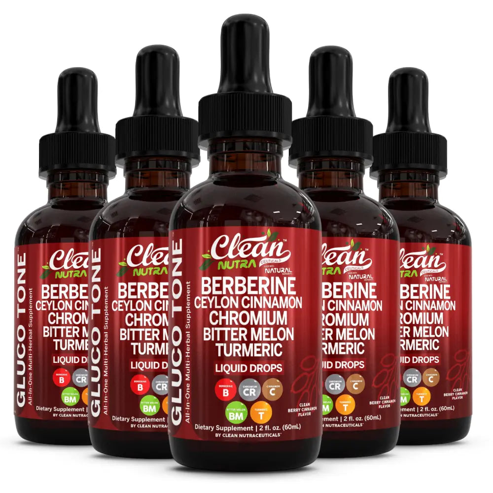 Clean Nutra Berberine, Ceylon Cinnamon, Chromium, Bitter Melon, Turmeric, Glucomannan, Gymnema & More for Natural Wellness Liquid Drop – Gluco Tone
