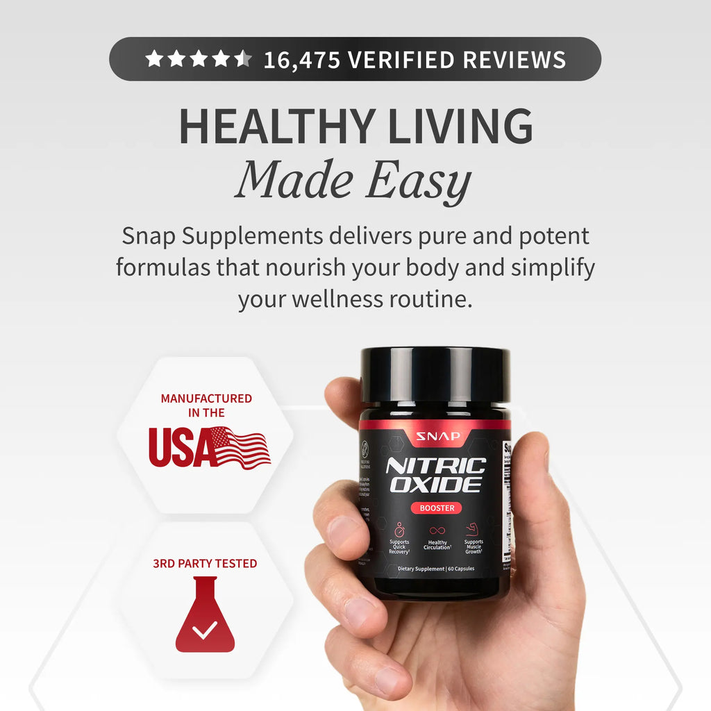 Snap Supplements - Nitric Oxide Booster - Support Healthy Blood Circulation -  Nitric Oxide Supplement for Men and Women - 3rd party tested - 60 count