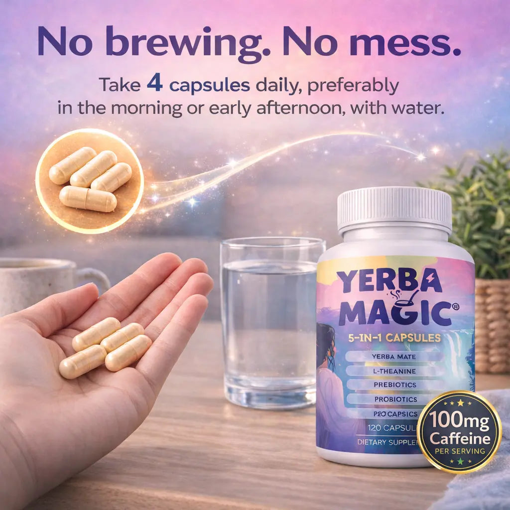Yerba Magic Capsules – Pure Yerba Mate & 5-in-1 Superblend | Clean Natural Energy | Dietary Supplement | 60 Capsules Fitness Edible