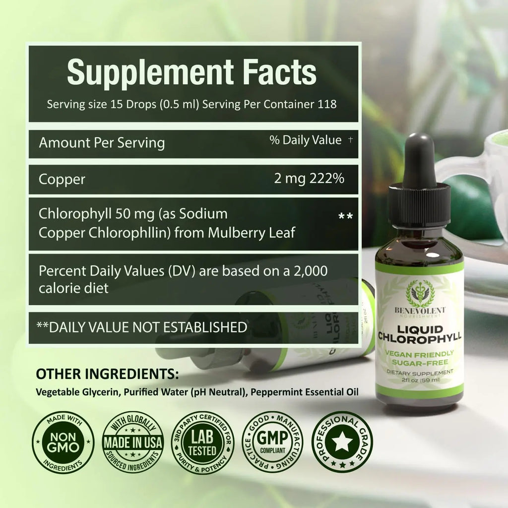 Liquid Chlorophyll Drops (4 Month Supply) Healthcare Supplement - Natural Deodorant and Detox - Gut Support Healthcare Liver