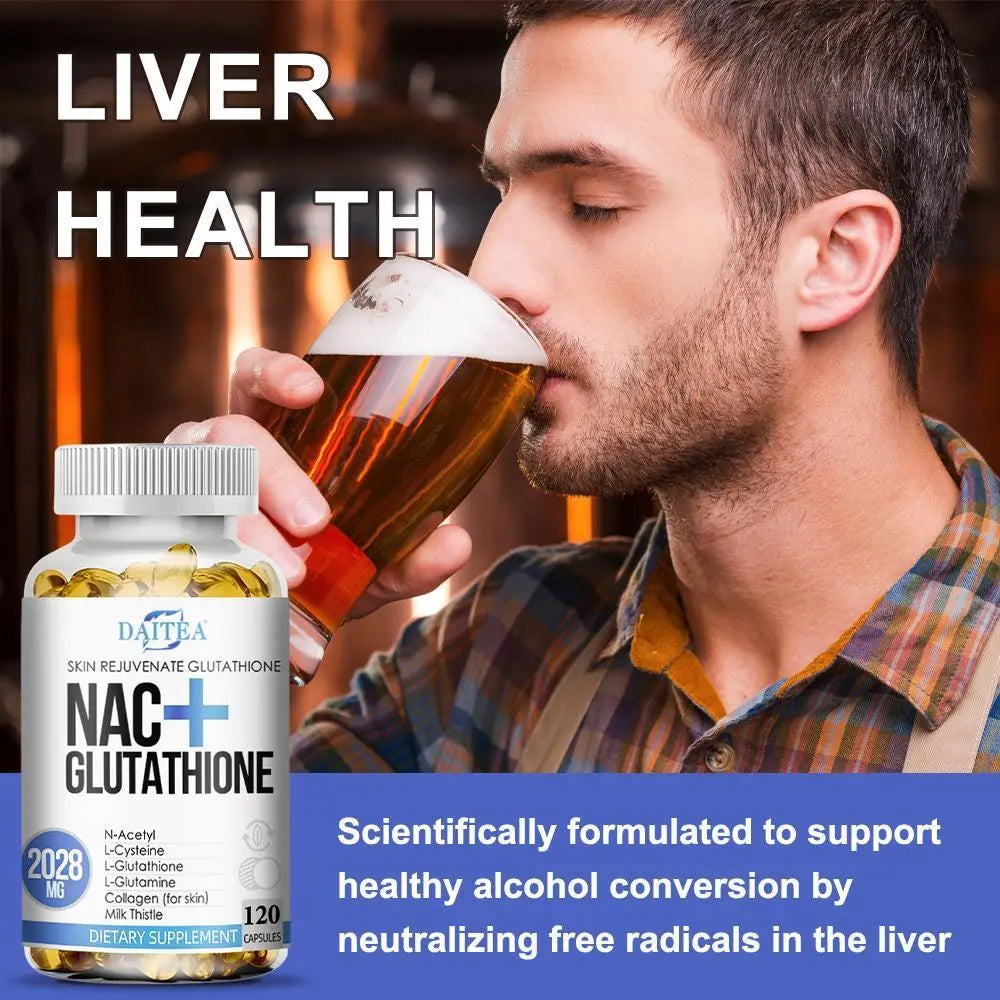 Daitea NAC + Glutathione Health Supplement, Supports Liver Health, Supports Skin Health,120 Capsules