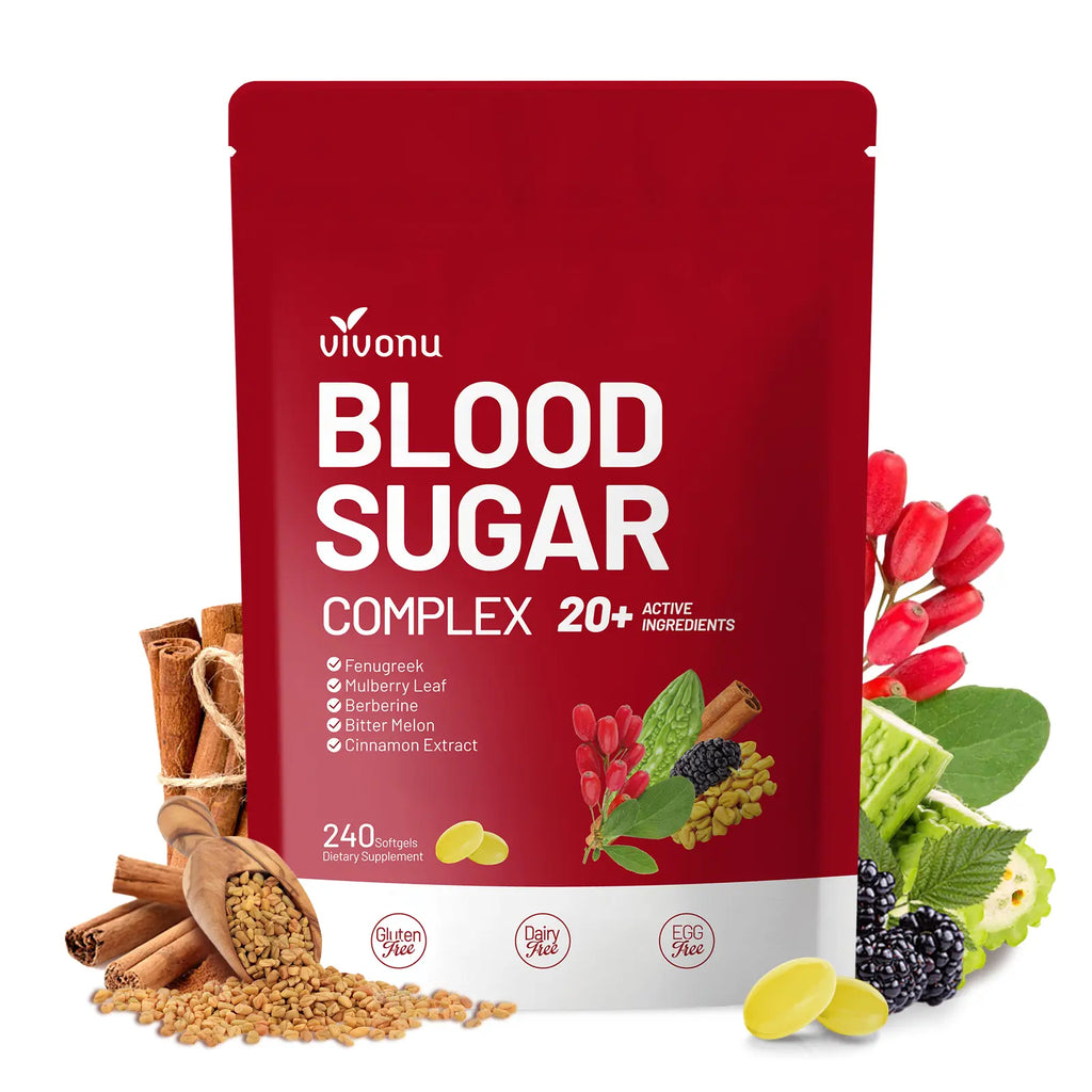 VIVONU BLOOD SUGAR COMPLEX –Blood Sugar Balance | Antioxidant Support | Metabolic Support | Enhanced Absorption | Bitter Melon + Turmeric + Cinnamon + Mulberry Leaf + Berberine + Fenugreek | 240 Capsules per Bag mothersdaygift