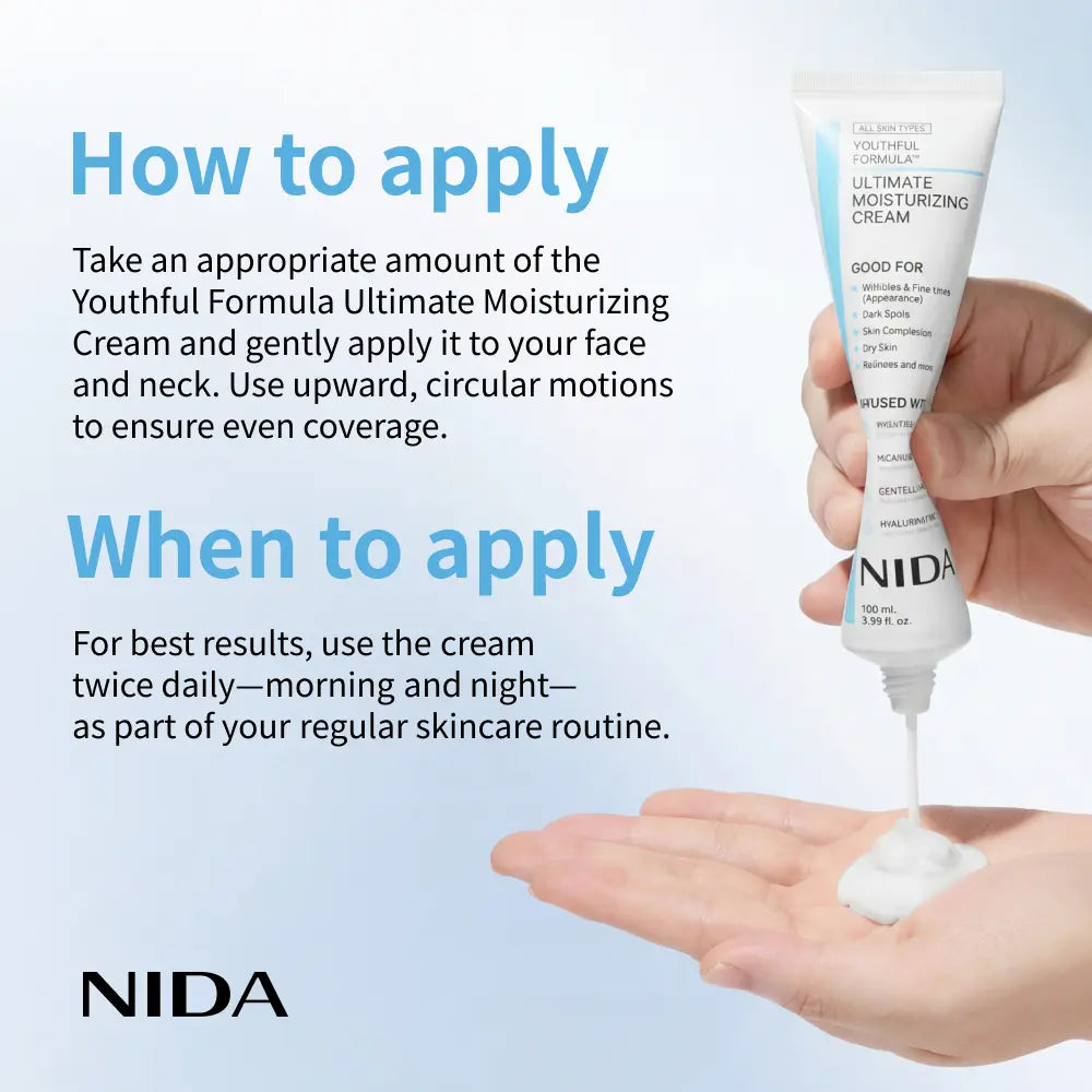 NIDA Youthful Formula Ultimate Moisturizing Cream (100mL) / Collagen, Niacinamide, Centella Asiatica, Hyaluronic Acid / Wrinkles, Dark Spots, Skincare Hydrating Daily Moisturizer Moisture Hydrate