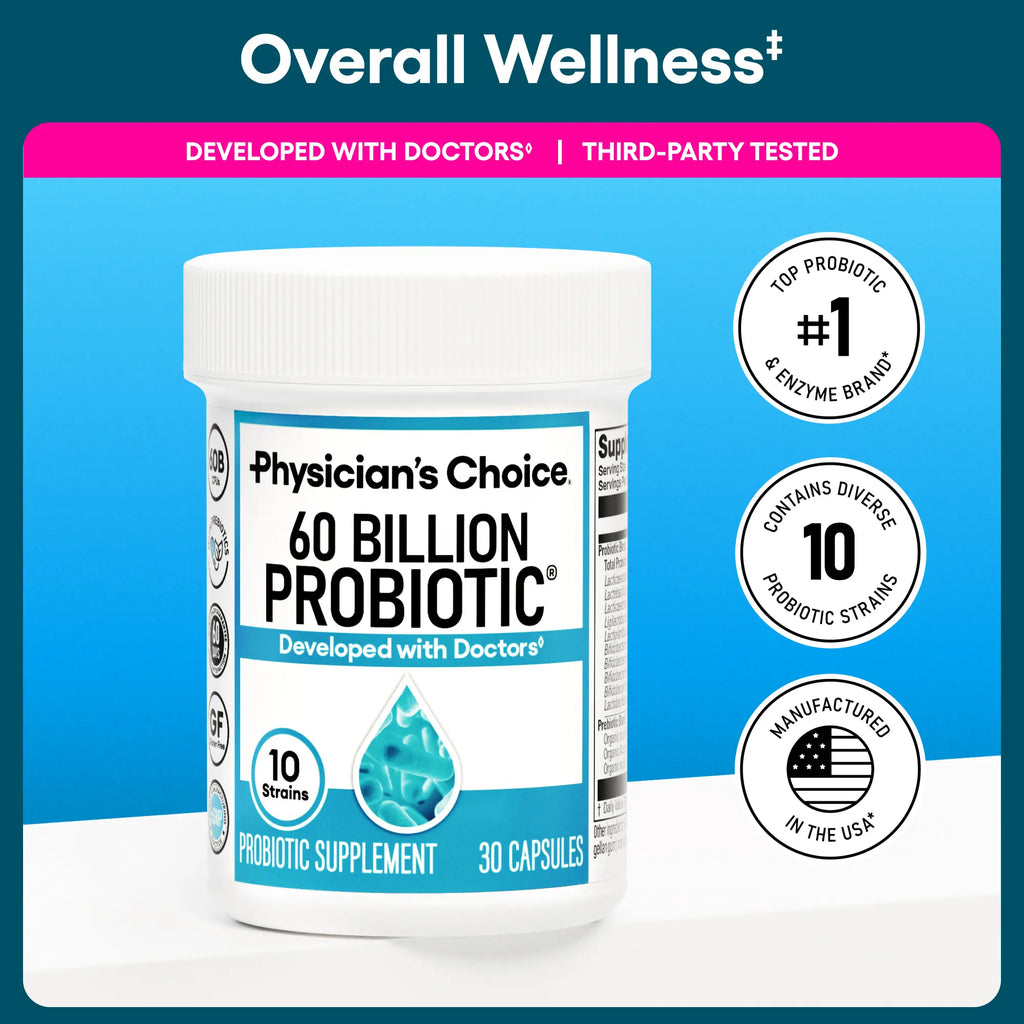 Physician's Choice 60 Billion Probiotic - Daily Gut Health, Digestive & Immune Support for Men and Women with Organic Prebiotics & 10 Unique Strains