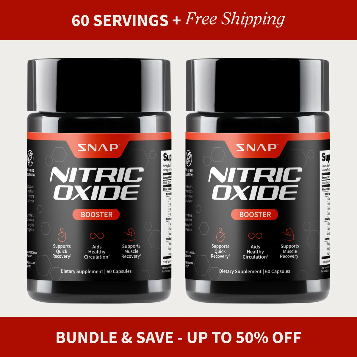 Snap Supplements - Nitric Oxide Booster - Support Healthy Blood Circulation -  Nitric Oxide Supplement for Men and Women - 3rd party tested - 60 count