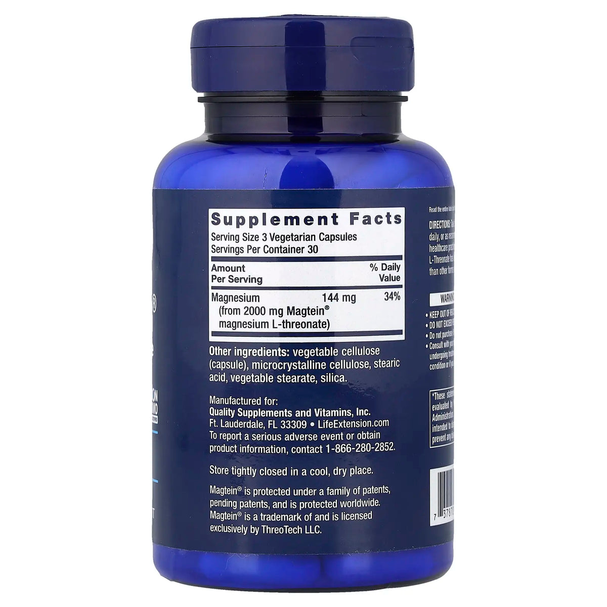 Life Extension Neuro-Mag®, Magnesium L-Threonate, 90 Vegetarian Capsules (48 mg per Capsule)