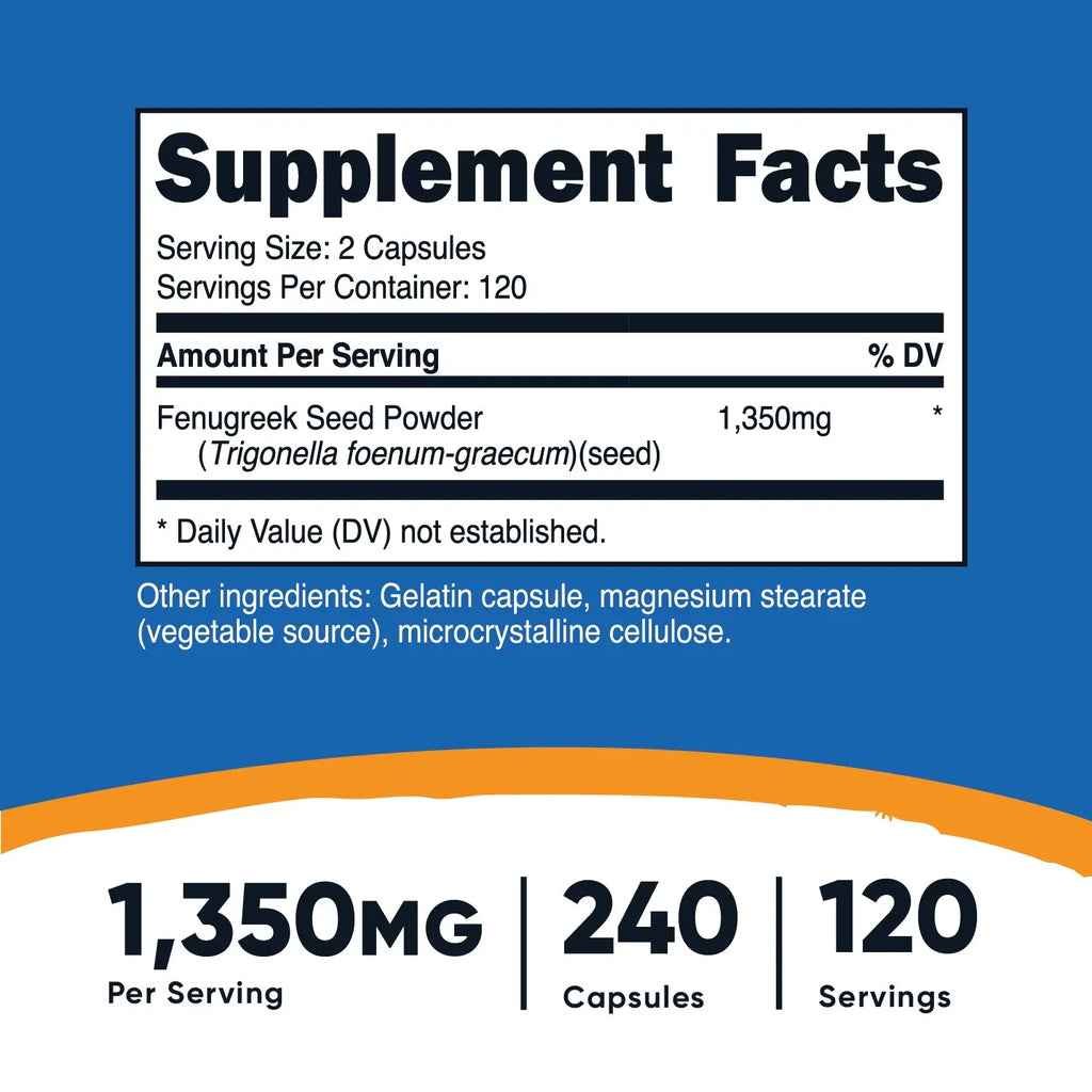 Nutricost Fenugreek Capsules Supplement - 240 Capsules