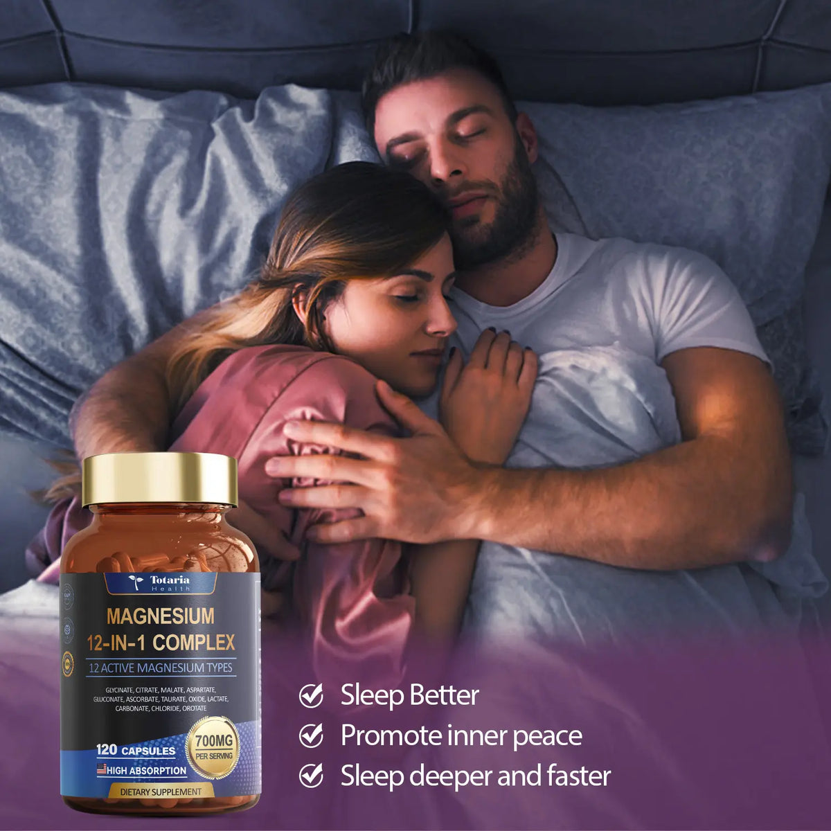 Totaria 12-in-1 Magnesium Complex 700mg - Supplement with Glycinate Citrate Malate Oxide Taurate Aspartate Orotate, Vegan Capsules for Muscle, Heart, and Relaxation Support