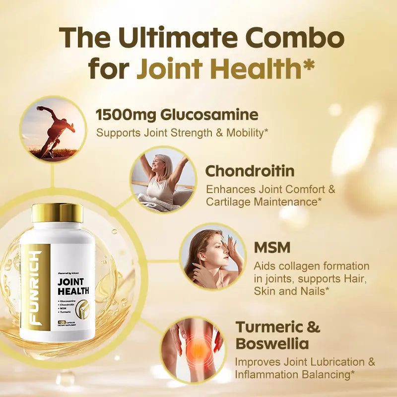 FUNRICH Joint Health Supplement for Women & Men with Glucosamine, Chondroitin, MSM & Turmeric - 120 Capsules