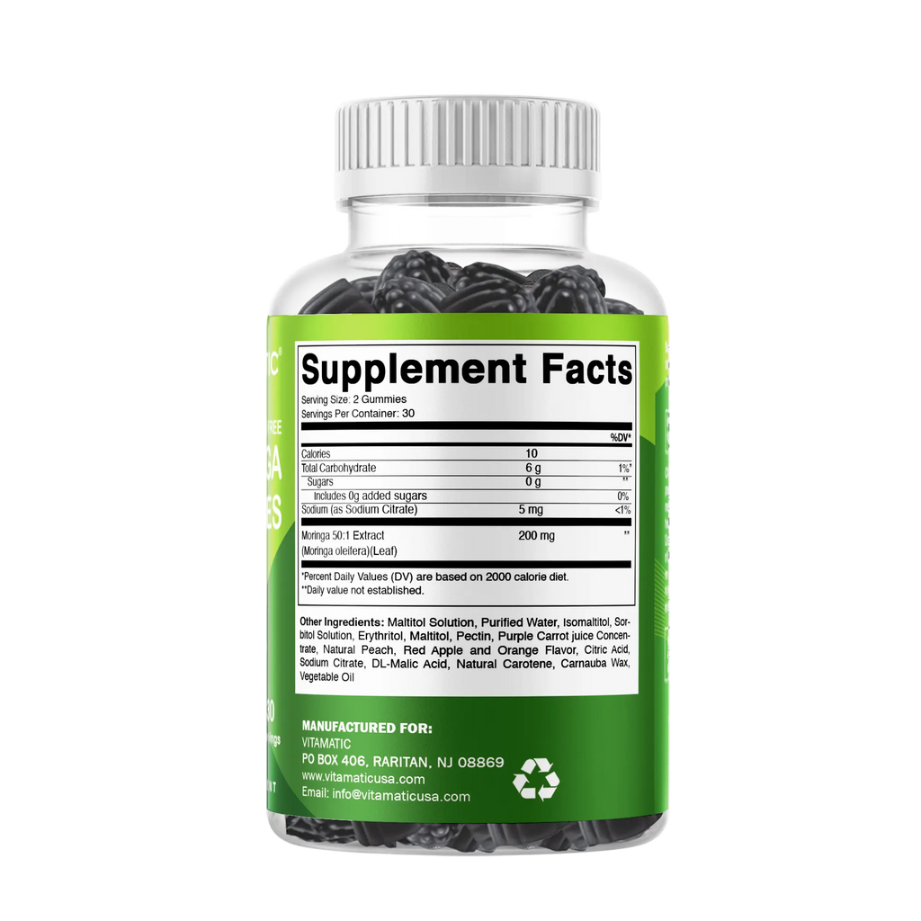 Vitamatic Sugar-Free Moringa Gummies - 60 Pectin-Based Gummies - Essential Minerals Supplement - Clean Fitness - Multicolor Flavors - Non-GMO & Gluten-Free - Natural & Vegan Dietary