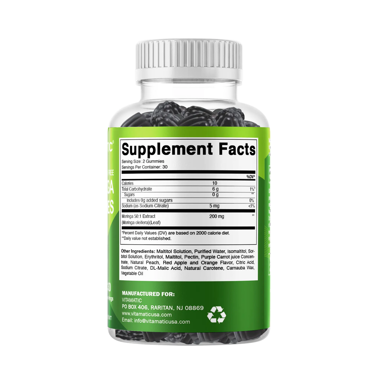 Vitamatic Sugar-Free Moringa Gummies - 60 Pectin-Based Gummies - Essential Minerals Supplement - Clean Fitness - Multicolor Flavors - Non-GMO & Gluten-Free - Natural & Vegan Dietary