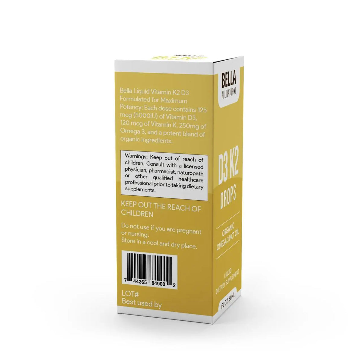 Bella All Natural D3 K2 Drops Organic Omega 3 MCT Oil 50ml Supplement for Daily Health Needs