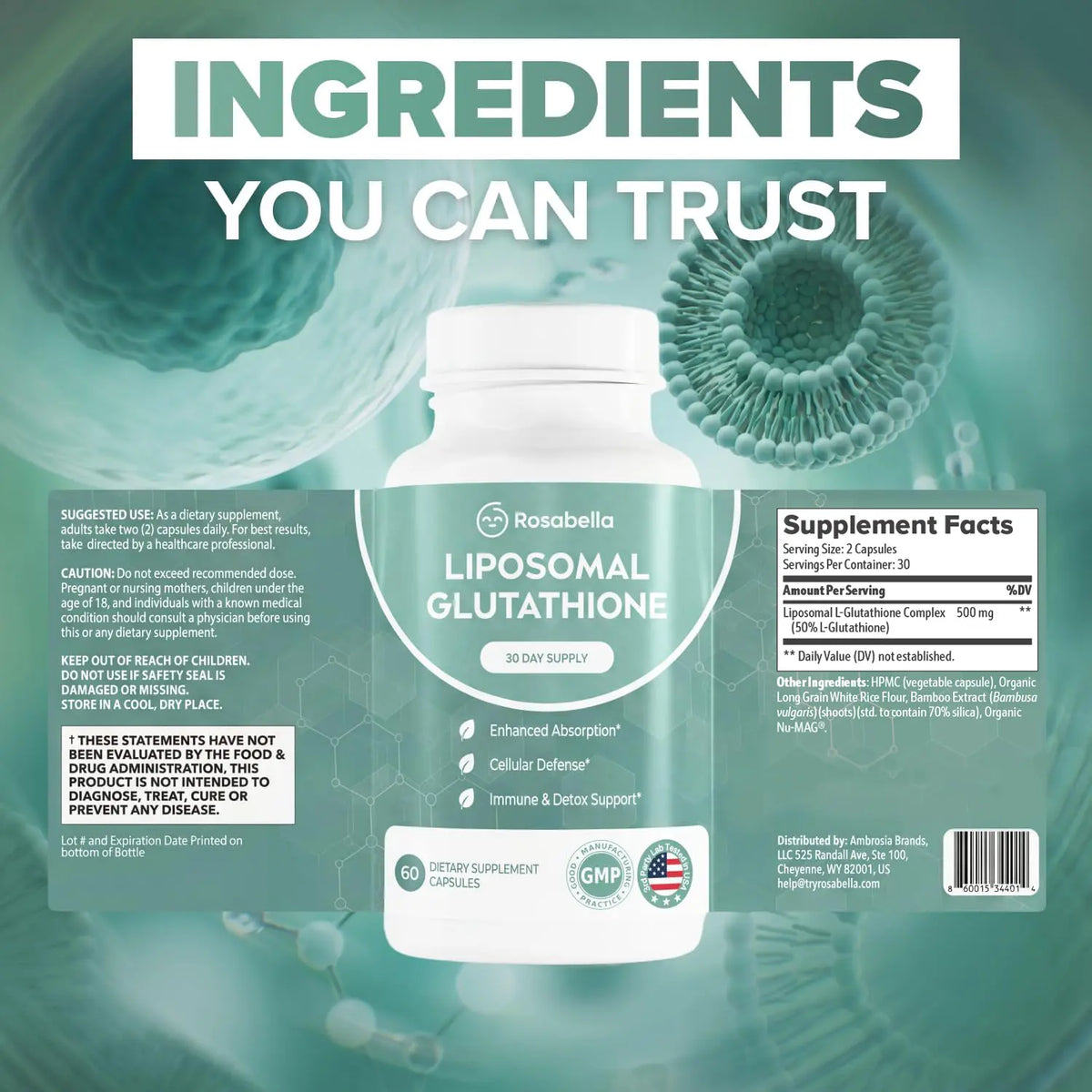 Liposomal Glutathione Capsules – Skin Glow, Immune & Detox Support (60 Count) - Rosabella