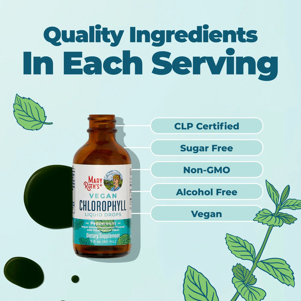 MaryRuth's Vegan Chlorophyll Liquid Drops - Non-Diluted Liquid Chlorophyll - Mulberry Derived Supplement - Non-GMO - Delicious Minty Flavor - 2 Fl Oz