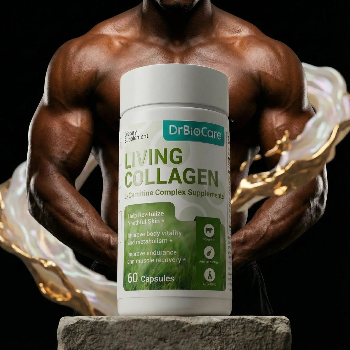 【Come on, man!】DrBioCare Living Collagen L-Carnitine Complex Supplement - 60 Capsules for Skin Vitality & Metabolism Boost