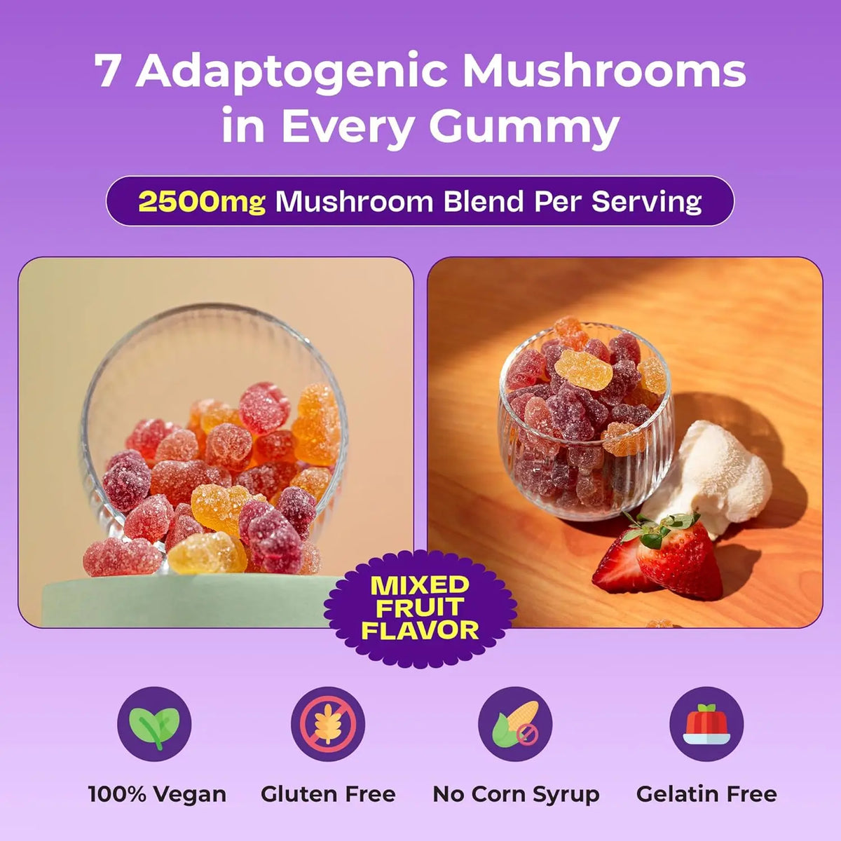 Drops Of Nature Ashwagandha KSM-66, Reishi, Lions Mane, Shiitake, Cordyceps, Turkey Tail, Maitake, Chaga Supplement Gummies - Mixed Fruits, 80 Gummies
