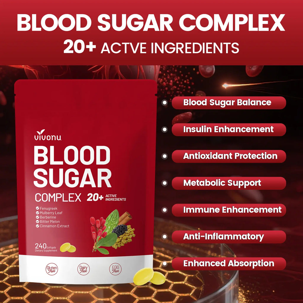 VIVONU BLOOD SUGAR COMPLEX –Blood Sugar Balance | Antioxidant Support | Metabolic Support | Enhanced Absorption | Bitter Melon + Turmeric + Cinnamon + Mulberry Leaf + Berberine + Fenugreek | 240 Capsules per Bag mothersdaygift
