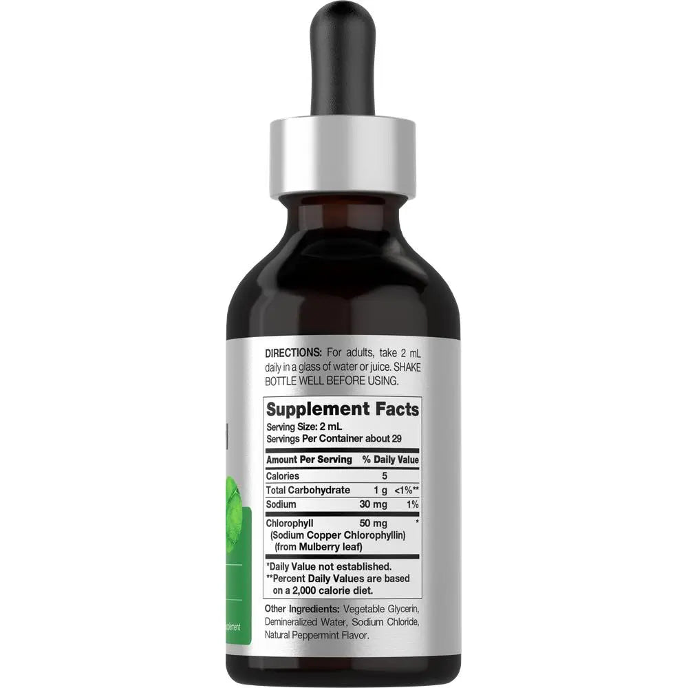 Horbäach Liquid Chlorophyll Drops - 2 oz - Vegan, Non-GMO, and Gluten Free Formula - Natural Peppermint Flavor
