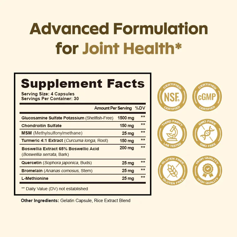 FUNRICH Joint Health Supplement for Women & Men with Glucosamine, Chondroitin, MSM & Turmeric - 120 Capsules