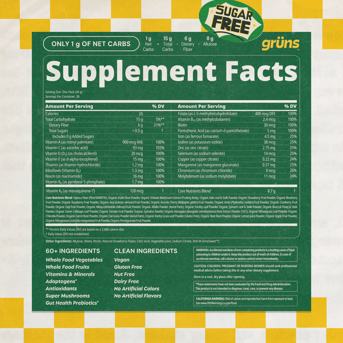 Grüns Superfood Greens Gummies: Comprehensive nutrition supplement with 60+ ingredients: Vitamins and Minerals, Prebiotics for Digestive Health, Adaptogens, Chlorophyll, Chlorella, Fruits and Vegetables, Gluten Free, Vegan, Third Party Tested