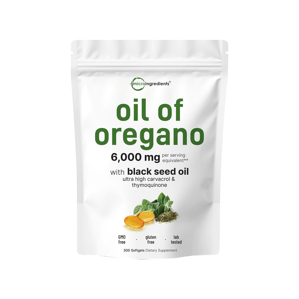 Micro Ingredients Oregano Oil with Black Seed Oil, 150/300 Softgel, 4X Strength Carvacrol & Thymoquinone | Plant Based, Non-GMO