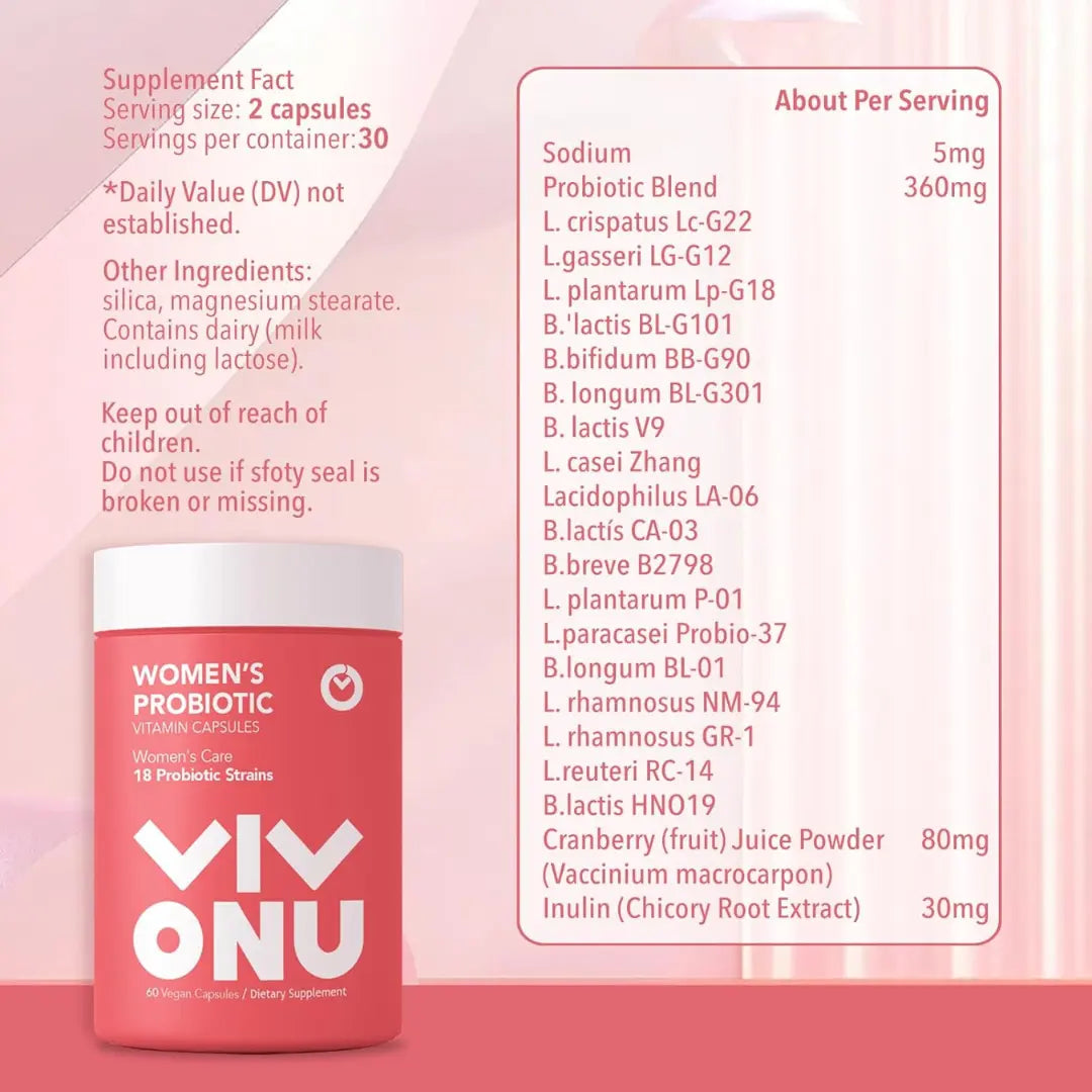 VivoNu Women's Probiotic,Prebiotics & Lactobacillus Probiotic Blend,60 Billion CFUs,18 Strains,Help Women's Health,Boost Immune,Digestive,Gut,Promote Healthy Vaginal Odor & Vaginal Flora