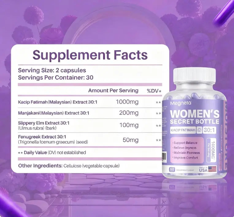 Women'S Secret Bottle- 60 Tablets - Healthcare | Kacip Fatimah 1000MG |Plus with manjakan & Slippery Elm & Fenugreek（Old & New Packaging--Mixed Shipment）