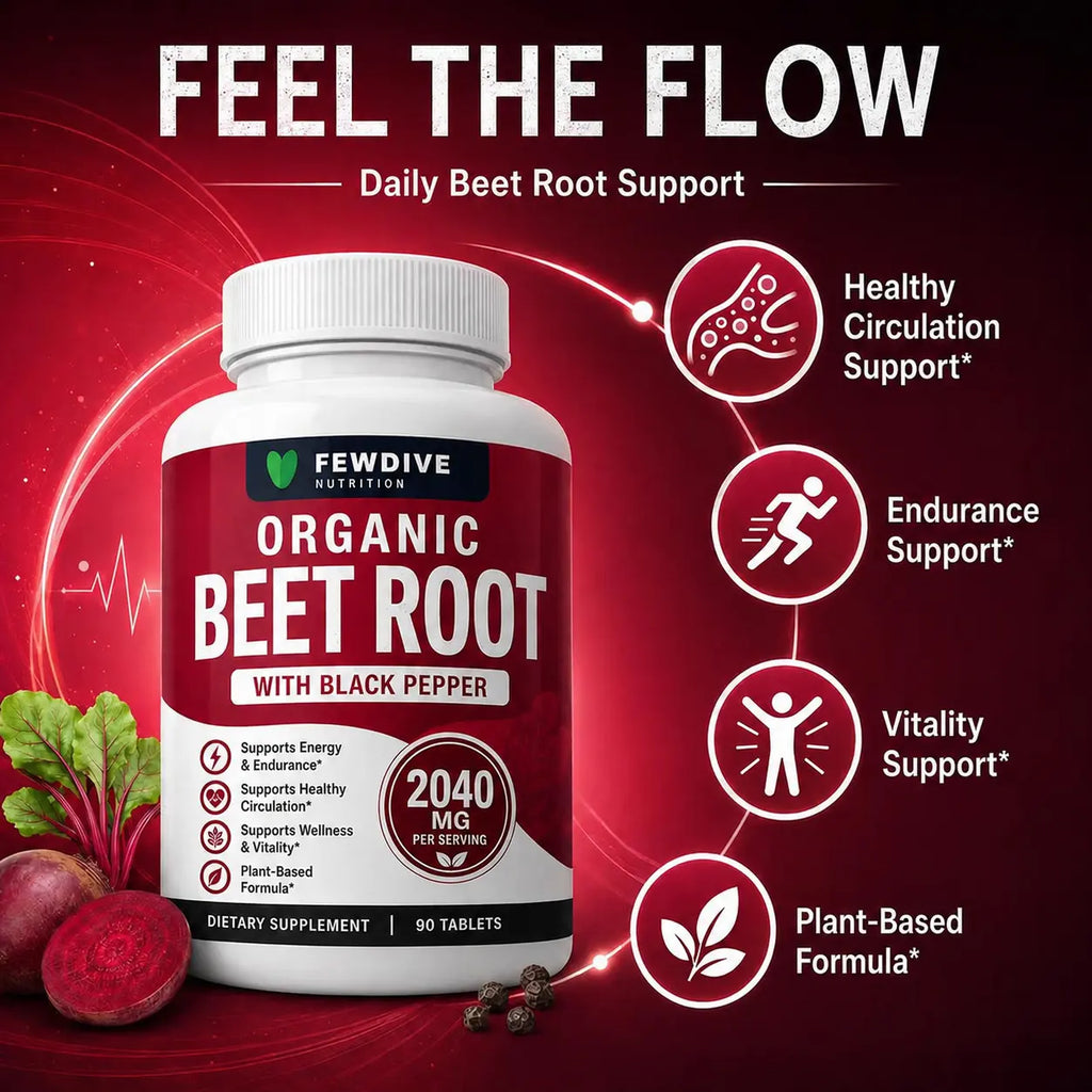 FEWDIVE Beet Root Capsules with Black Pepper, Organic Beet Root Formula, Plant-Based Daily Nutrition Support, 90 Count