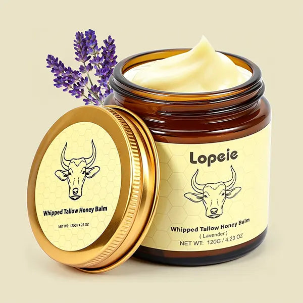 Lopeie Whipped Grass-Fed Beef Tallow Honey Balm – Lavender Scent, Deep Moisturizer for Face, Hands & Body, 4 Oz
