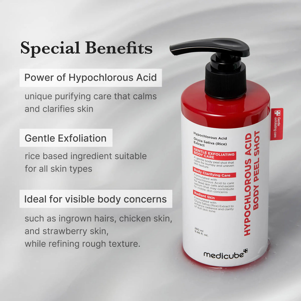 [medicube] Hypochlorous Acid Rice Peel Shot Duo For Face & Body | Gentle Exfoliating Serum for Dead Skin Cells & Pore Care, Blackheads & Excess Sebum Control | Rice Extract, Hypochlorous, Panthenol for Hydrating & Smoothing Care