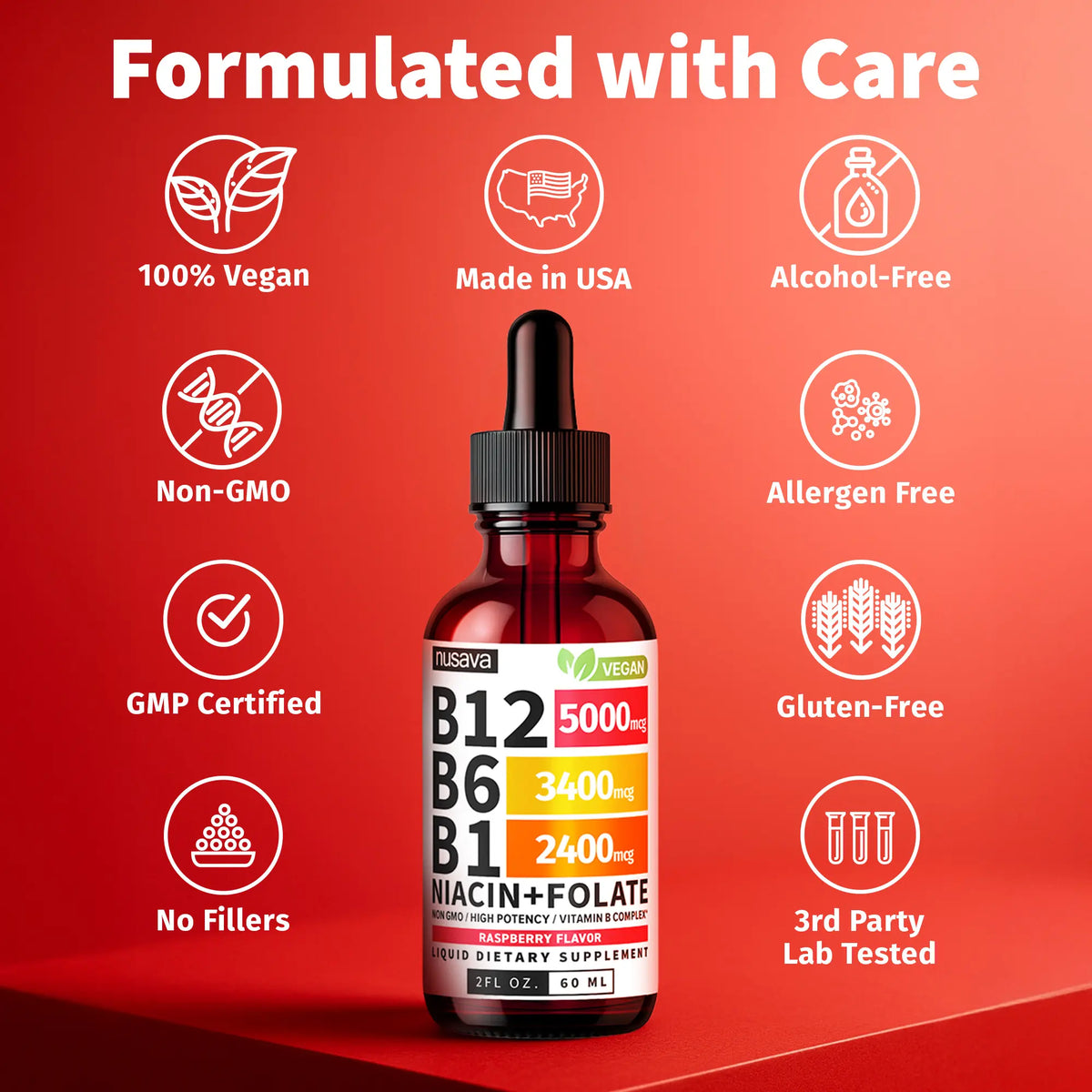 (1-PACK) Vitamin B12 Liquid Supplement Drops with B6, B1, Niacin & Folate - Edible Support for Energy, Brain & Heart, Non-GMO & Gluten-Free, 4 FI Oz