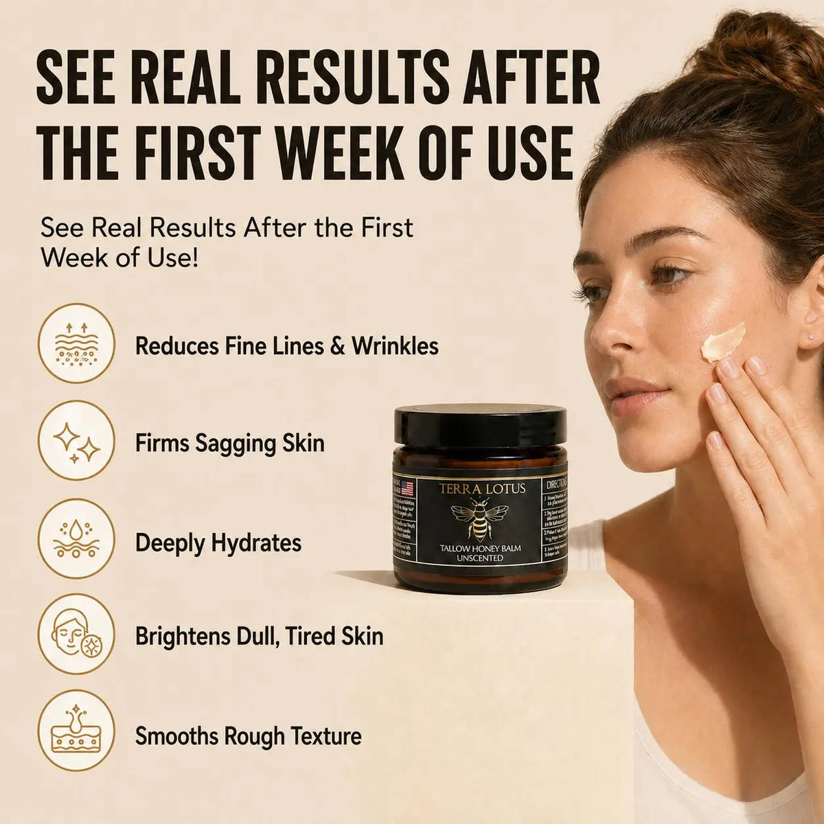Organic Grass-Fed Beef Tallow Balm with Raw Honey - Handmade All-Natural Moisturizer for Soft, Smooth, Radiant Skin