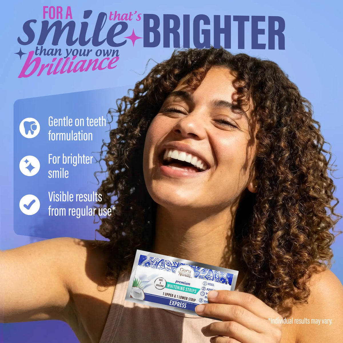 GuruNanda Whitening Strips, 7-day treatment (7 Packets - 2 Strips per pack) - Non-Slip, Dry Strip Technology