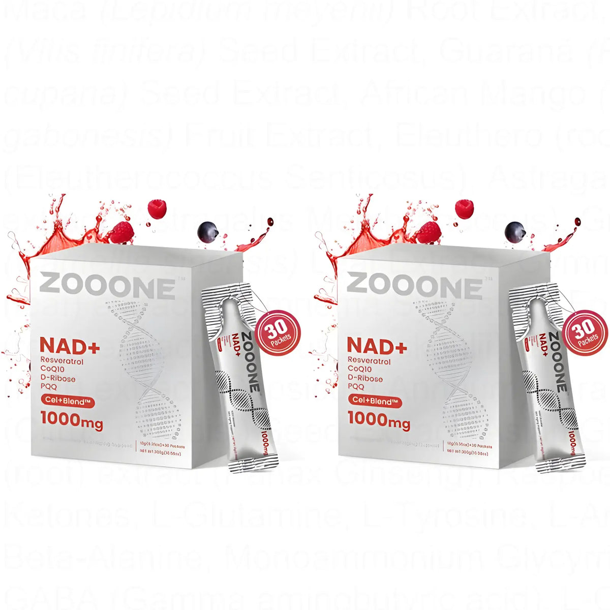 ZOOONE NAD+ Drink Mix 1000mg, Berry Flavor | Nicotinamide Riboside & Resveratrol Supplement, DNA Repair, Anti-Aging for Skin, Boost Cellular Energy & Focus, 30 Packets for Men & Women