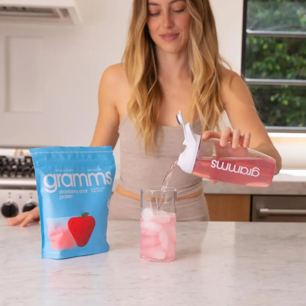 Gramma Strawberry Acai Protein: GRAMMS Clear Protein Powder, Strawberry Acai -455g |   20g Protein Grass-Fed Whey Isolate, Zero Sugar, Zero Lactose, Non-Bloating, Non-GMO, Protein for Women