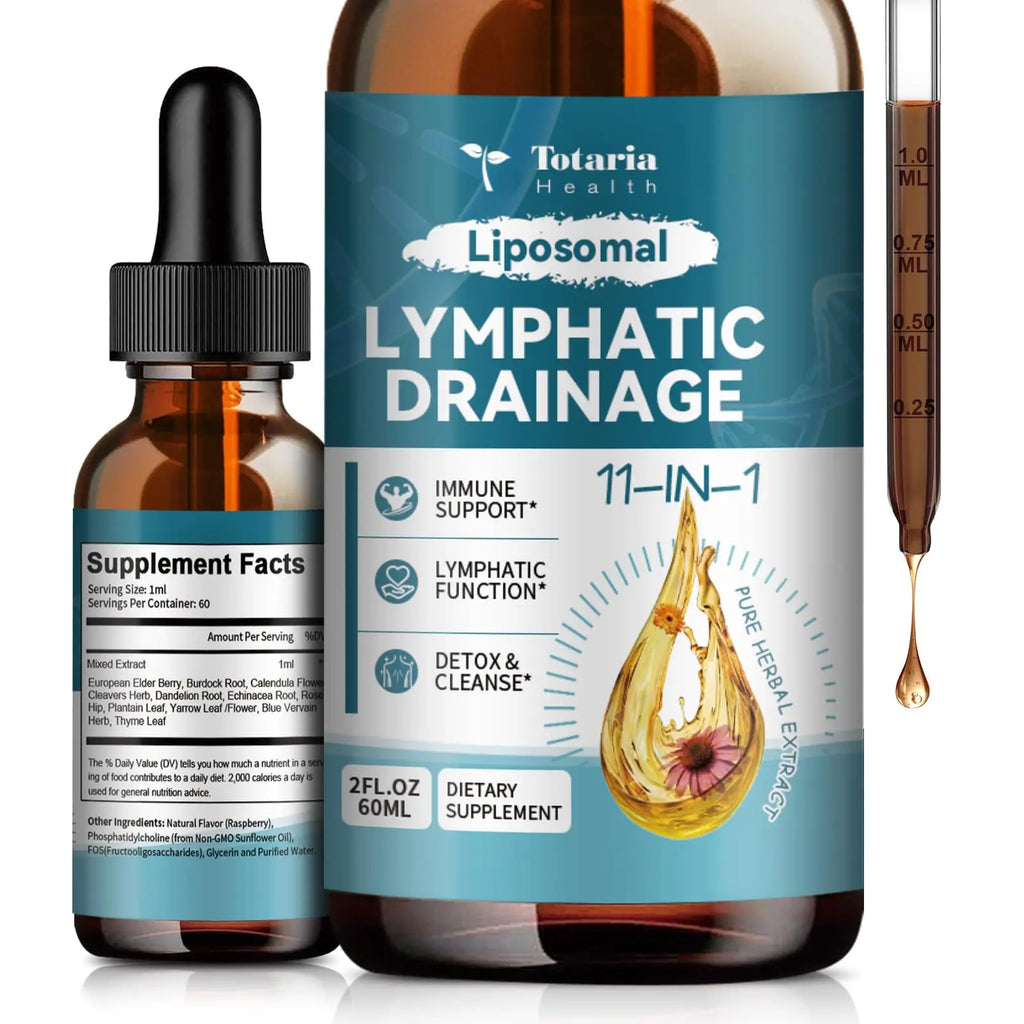 Totaria Liposomal Lymphatic Drainage Drops - 11 In 1 Organic Supplement with Burdock Root, Echinacea, Elderberry, Calendula, Cleavers Herb, Dandelion Supports Lymphatic Health 2 FL.OZ Healthcare Natural