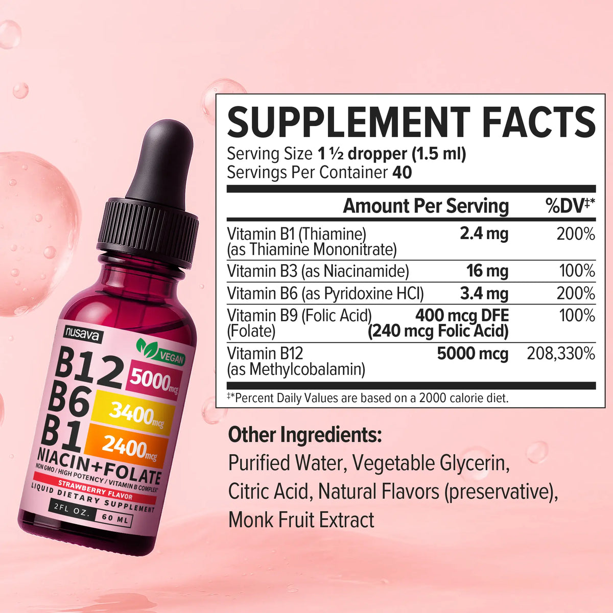 (1-PACK) Vitamin B12 Liquid Supplement Drops with B6, B1, Niacin & Folate - Edible Support for Energy, Brain & Heart, Non-GMO & Gluten-Free, 4 FI Oz