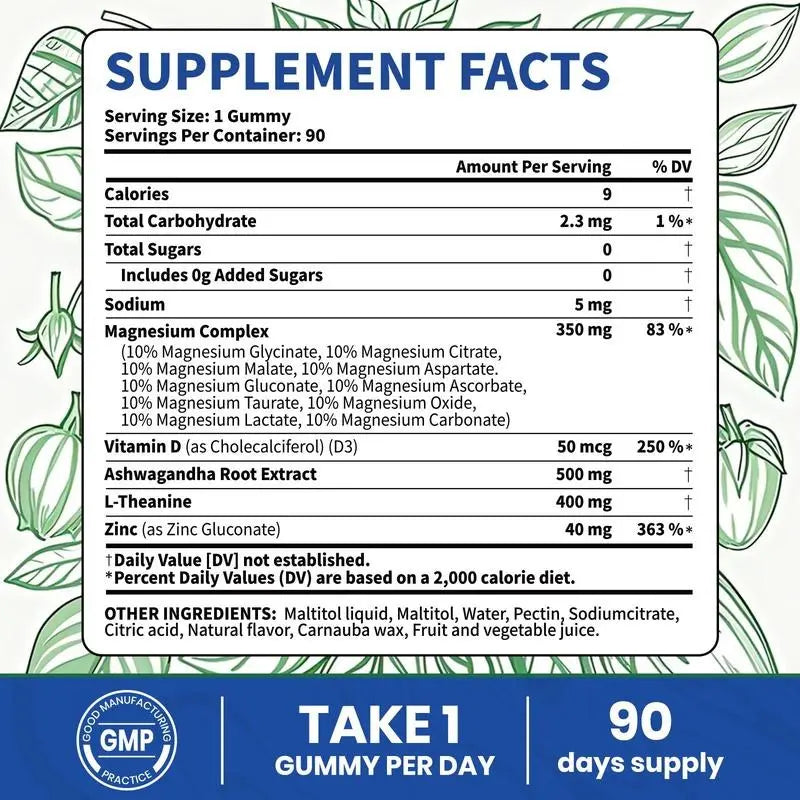 VEV 14-in-1 Magnesium Gummies | Ashwagandha + L-Theanine + Vitamin D3 + Zinc | Sleep Support, Stress Relief & Immune Boost | Non-GMO, No Artificial Flavors | Adult Daily Gummy