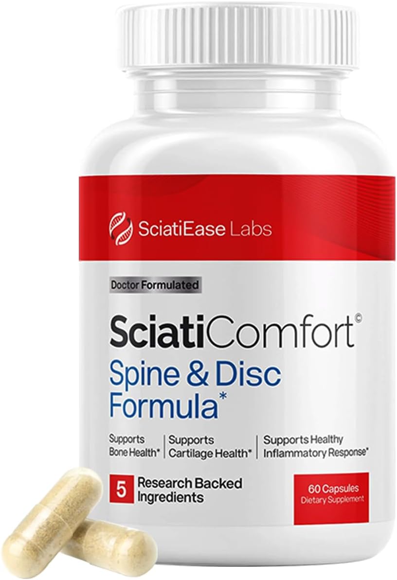 SciatiEase SciatiComfort Spine and Disc Support Supplement Sciatic Nerve Health Support Supplement - VIT D3 K2, Aquamin, Calcium, Magnesium, Type II Collagen, Pea (Palm Collagen) - 30 Day Supply