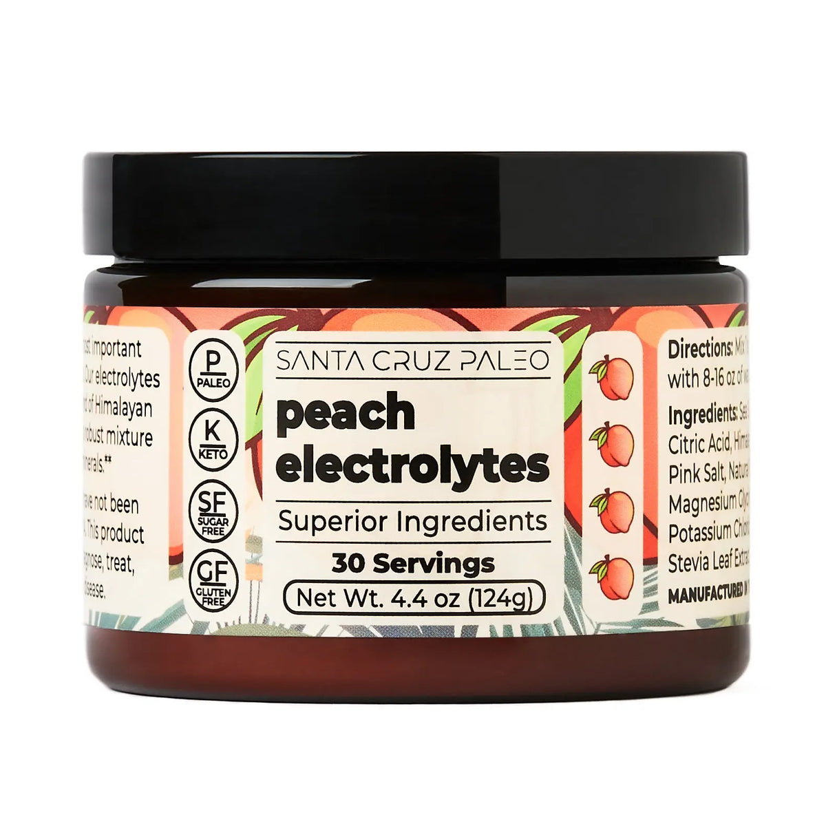 Santa Cruz Paleo Electrolyte Powder - 124g - Flavored, Sugar Free Hydration Drink Mix with Himalayan Pink Salt, Sea Salt, Magnesium Glycinate, Potassium Chloride, Sweetened with Stevia