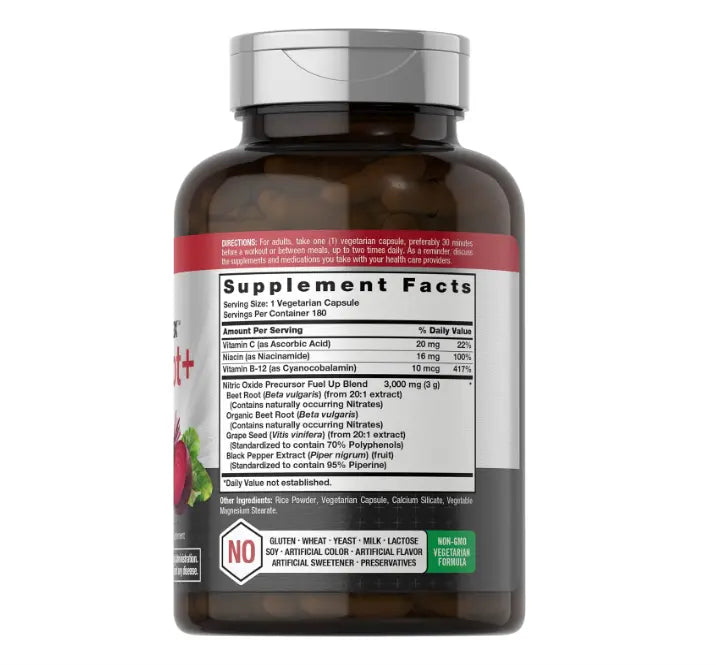 Horbäach Nitric Oxide Beet Root Capsules | 180 Count | with Nitrates and Precursor | for Men and Women | Vegetarian, Non-GMO, Gluten Free Supplement