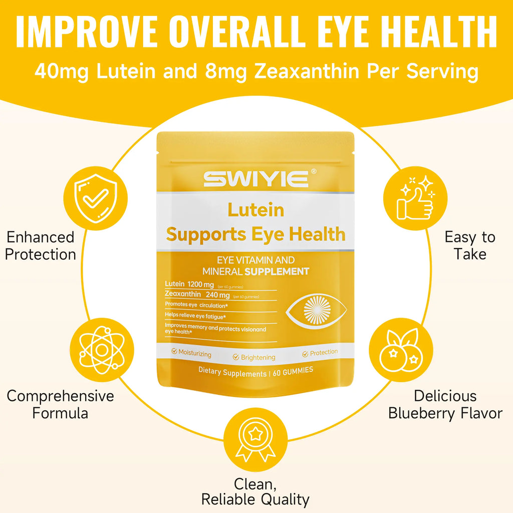 Swiyie Lutein & Zeaxanthin Gummies – Eye Health Supplement with Astaxanthin, Vitamin A C E – Blue Light Defense, Vision Support, Berry Flavor – 60 Gummies Healthcare Dietary Fitness Edible