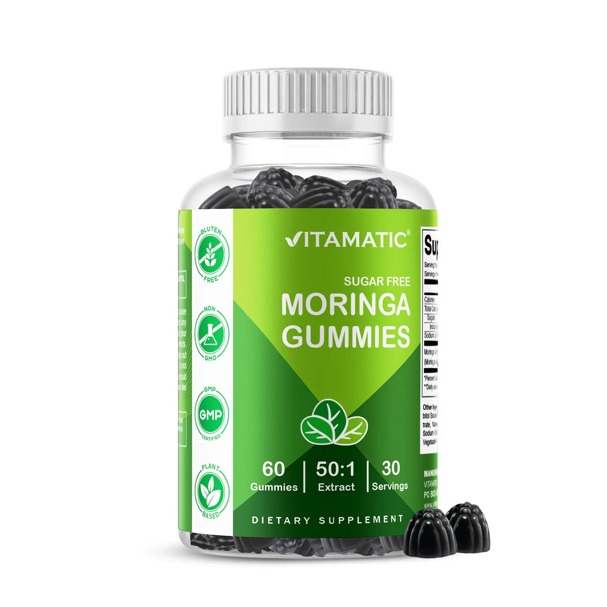 Vitamatic Sugar-Free Moringa Gummies - 60 Pectin-Based Gummies - Essential Minerals Supplement - Clean Fitness - Multicolor Flavors - Non-GMO & Gluten-Free - Natural & Vegan Dietary
