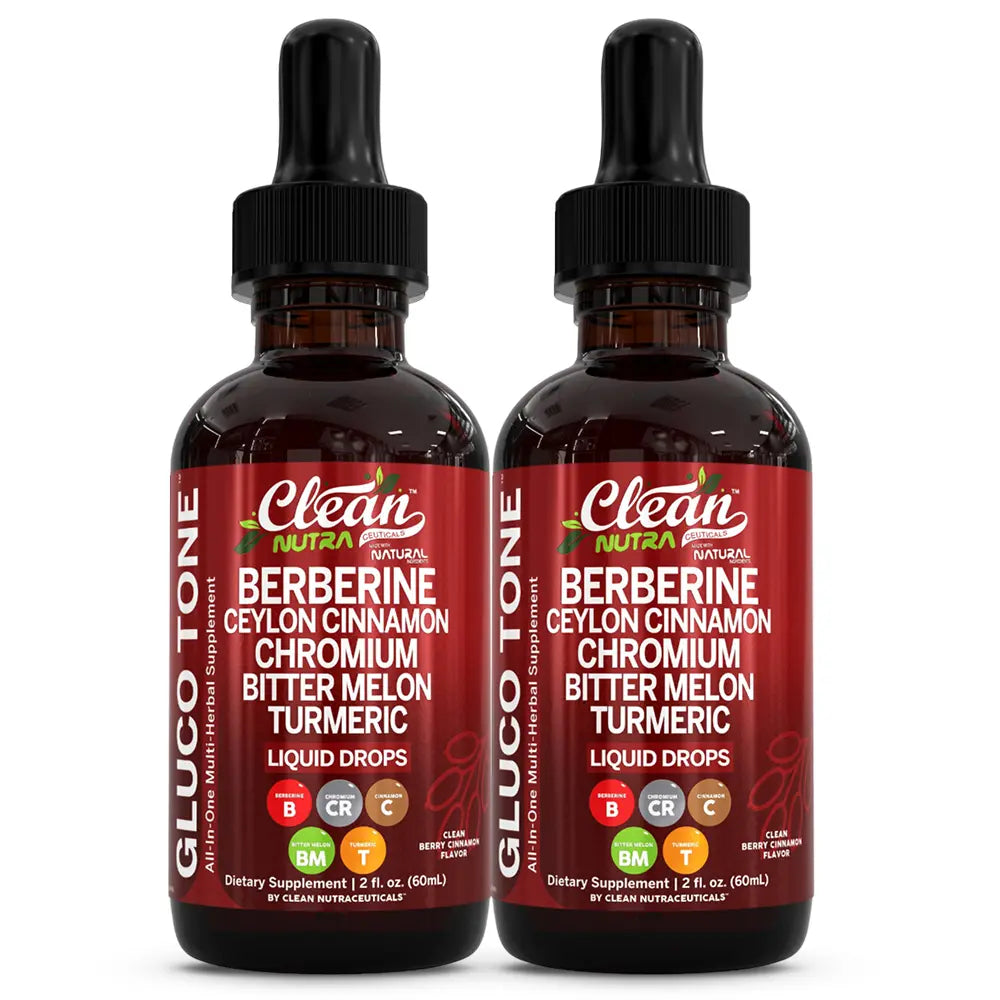 Clean Nutra Berberine, Ceylon Cinnamon, Chromium, Bitter Melon, Turmeric, Glucomannan, Gymnema & More for Natural Wellness Liquid Drop – Gluco Tone