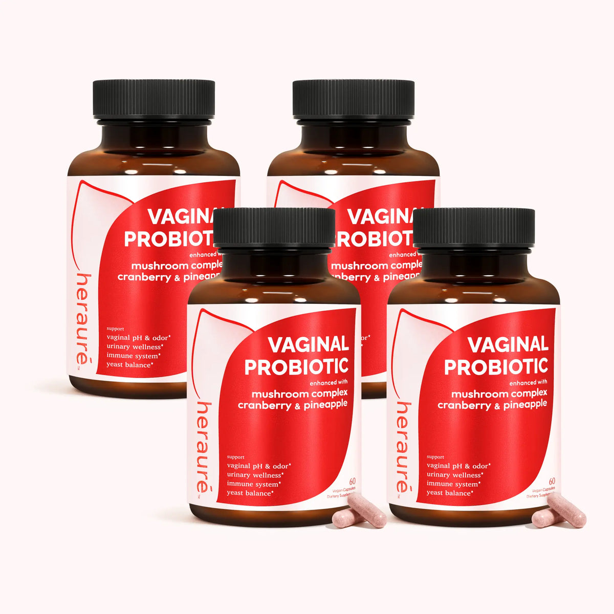 HerAuré Women’s Probiotics - pH Balance, Odor Control, Flora Health, Moistening, Tightening - With 7 Billion CFU Probiotic, Prebiotic, 7-in-1 Mushroom Blend, Cranberry, Pineapple - 60 Capsules (Pack of 1), Self-Care Gift,mothersdaygift